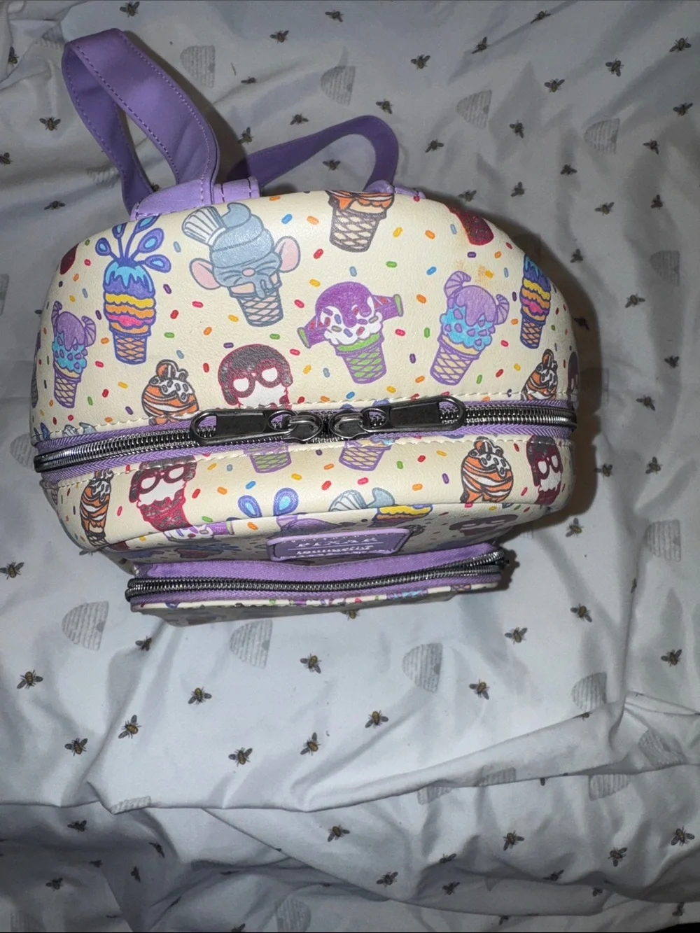 Loungefly Kids Cream Ice Cream Cone Print Mini Backpack with Purple Accents
